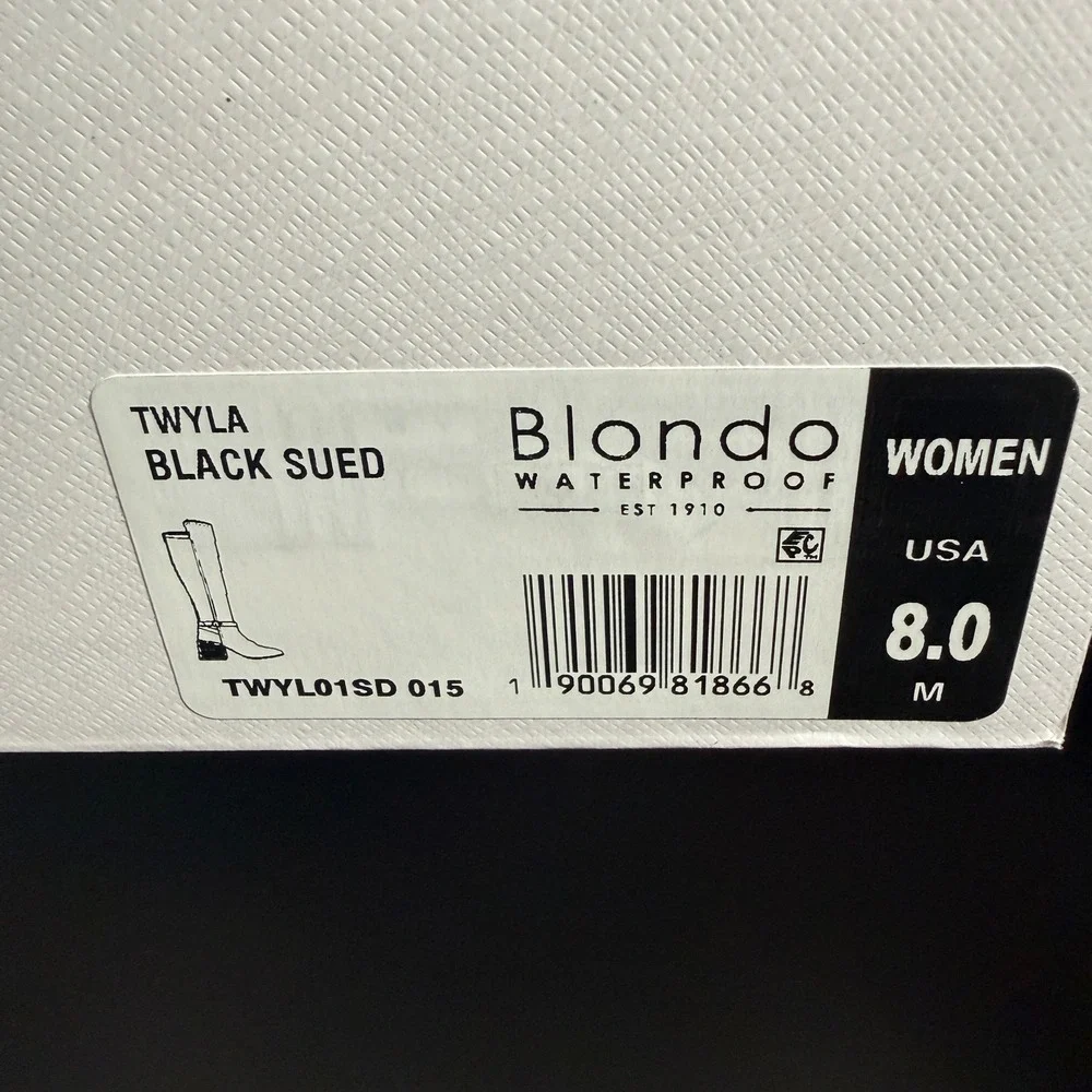 Blondo Twyla Black Suede Waterproof Tall Boots Block Heel‎ Womens 8M New